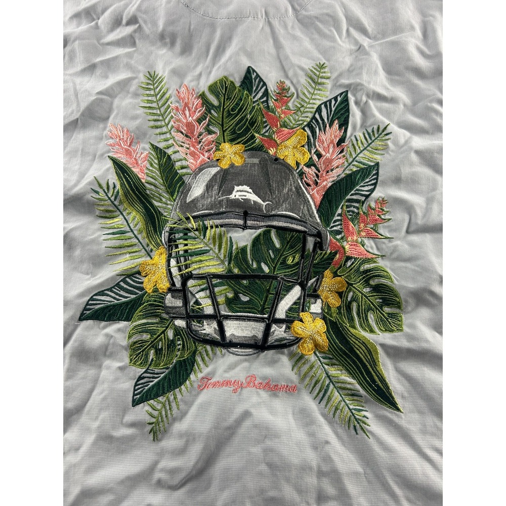 Tommy Bahama Coconut Point Camp Shirt Mens Medium Island Zone Gray Tropical